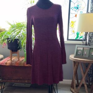Long-Sleeve Fit & Flare Dress in Deep Wine